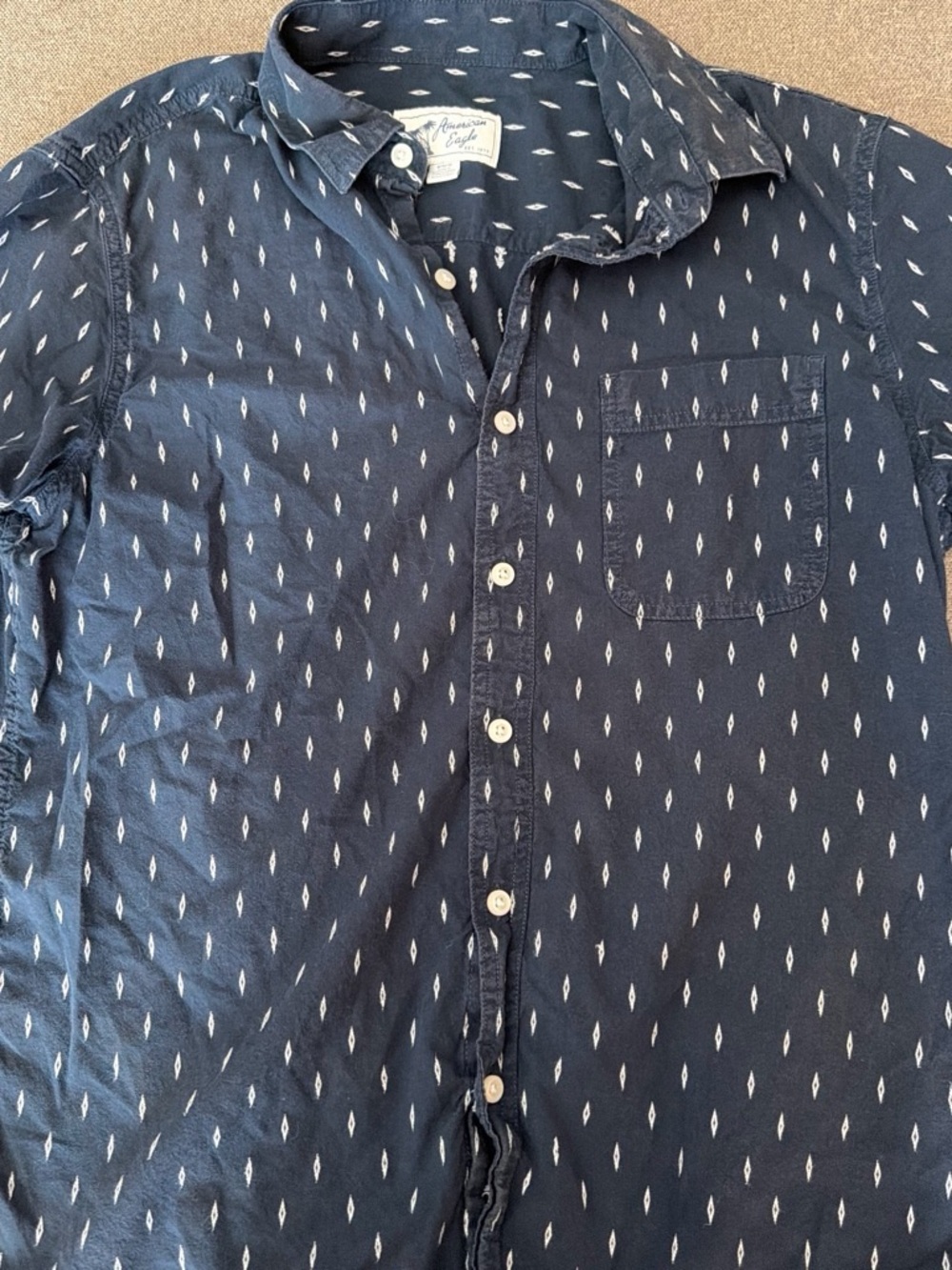 American Eagle Outfitters Navy Blue Printed Button-Down Shirt